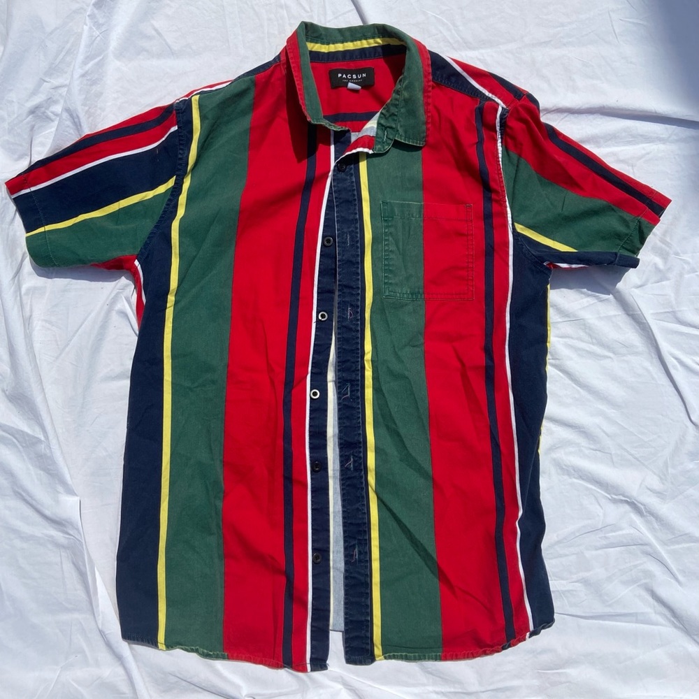 Pacsun Retro Vintage Vertical Stripe Button Up, Large